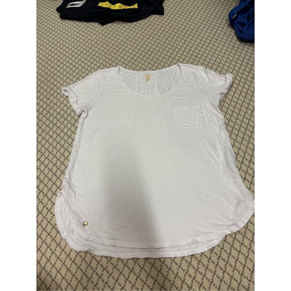 Lilly Pulitzer Top Women's MEDIUM Luxletic white Short Sleeve Kerah